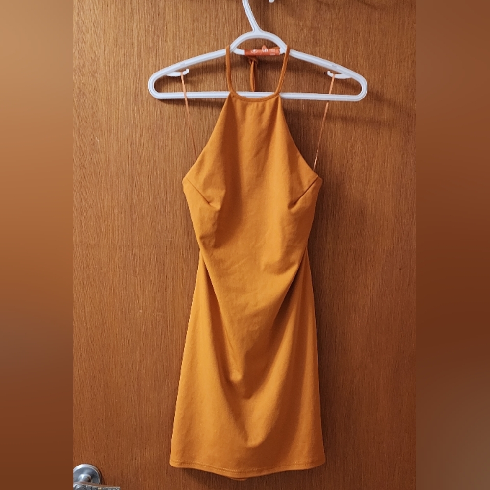 Blue Blush Orange Halter Mini Dress
